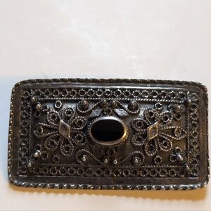 Vintage FAS 925 Sterling Silver Art Deco Filigree Brooch – black Onyx